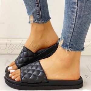 BERNICE Black Stitch Detail Comfy Sandals